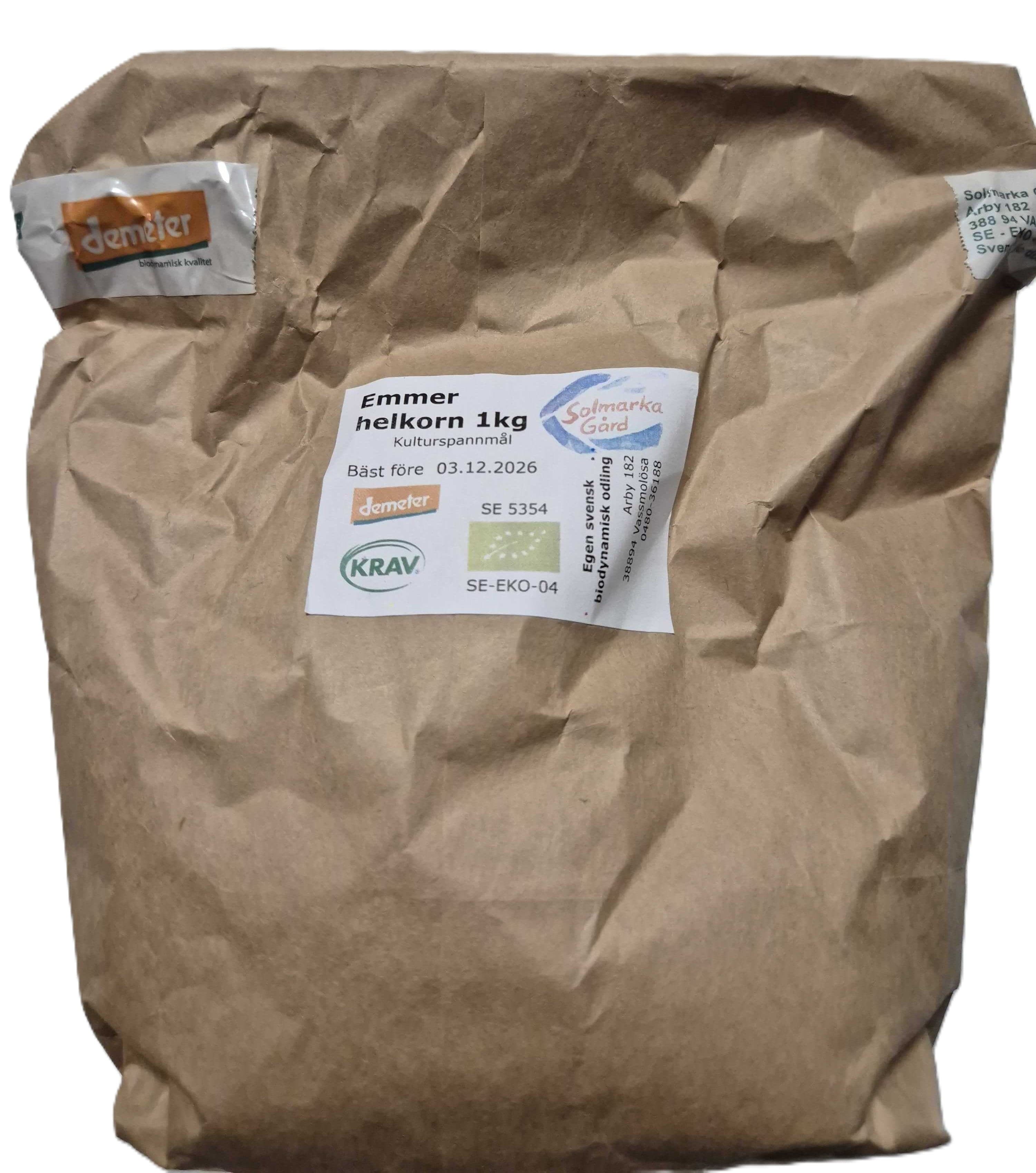 Mjöl Hela korn av Emmer - KRAV 1kg