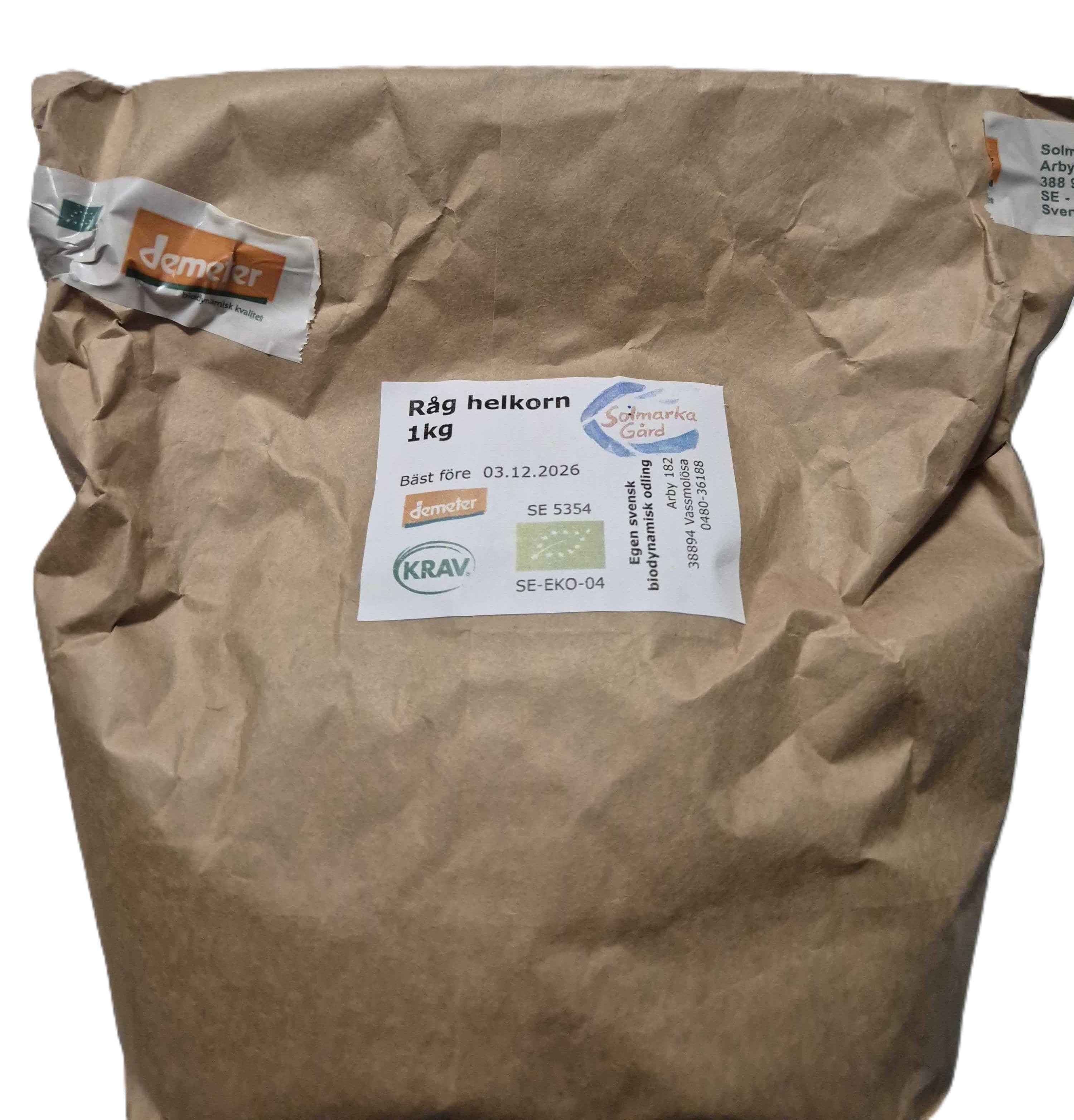 Mjöl Hela korn av Råg - KRAV 1kg