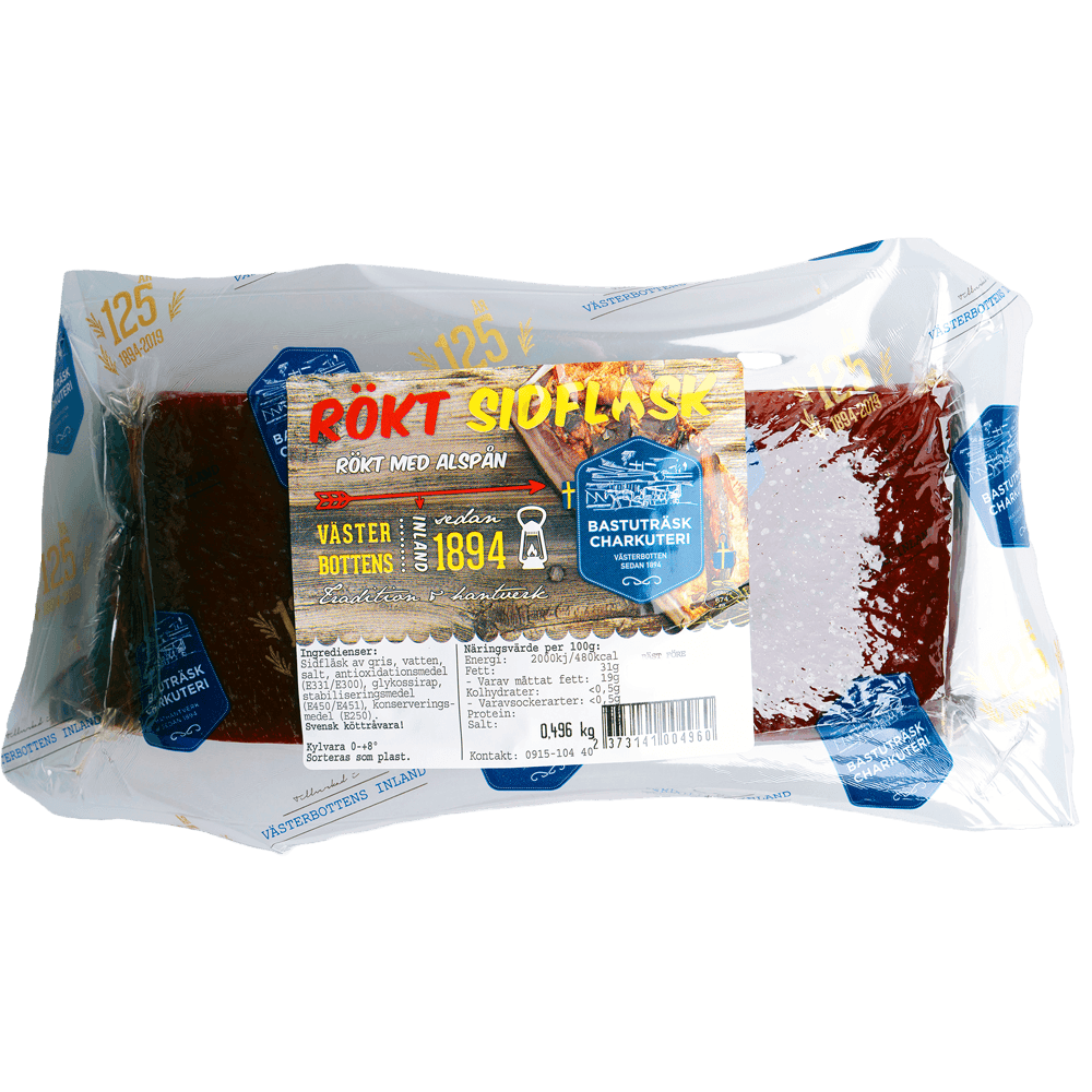 Alspånsrökt sidfläsk ca 500g FRYST
