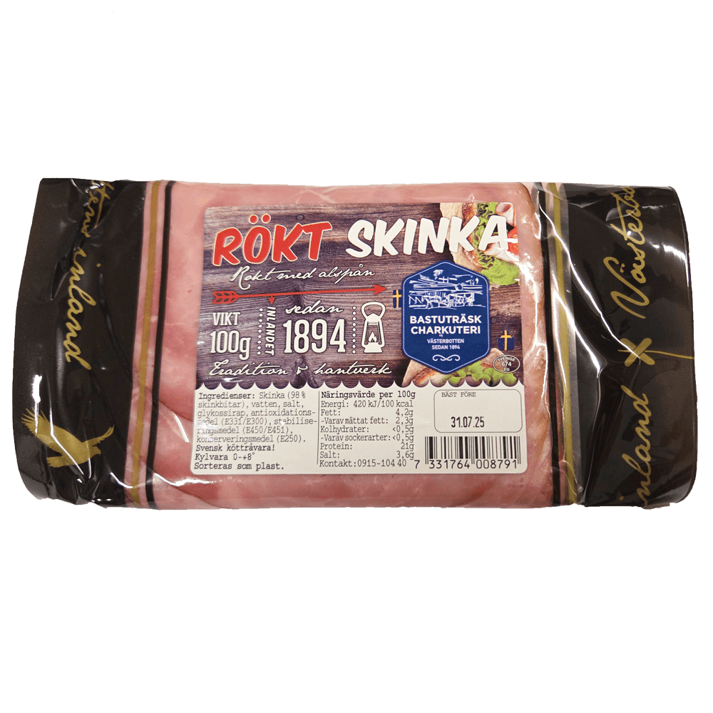 Rökt Bastuträskskinka skivad 100g