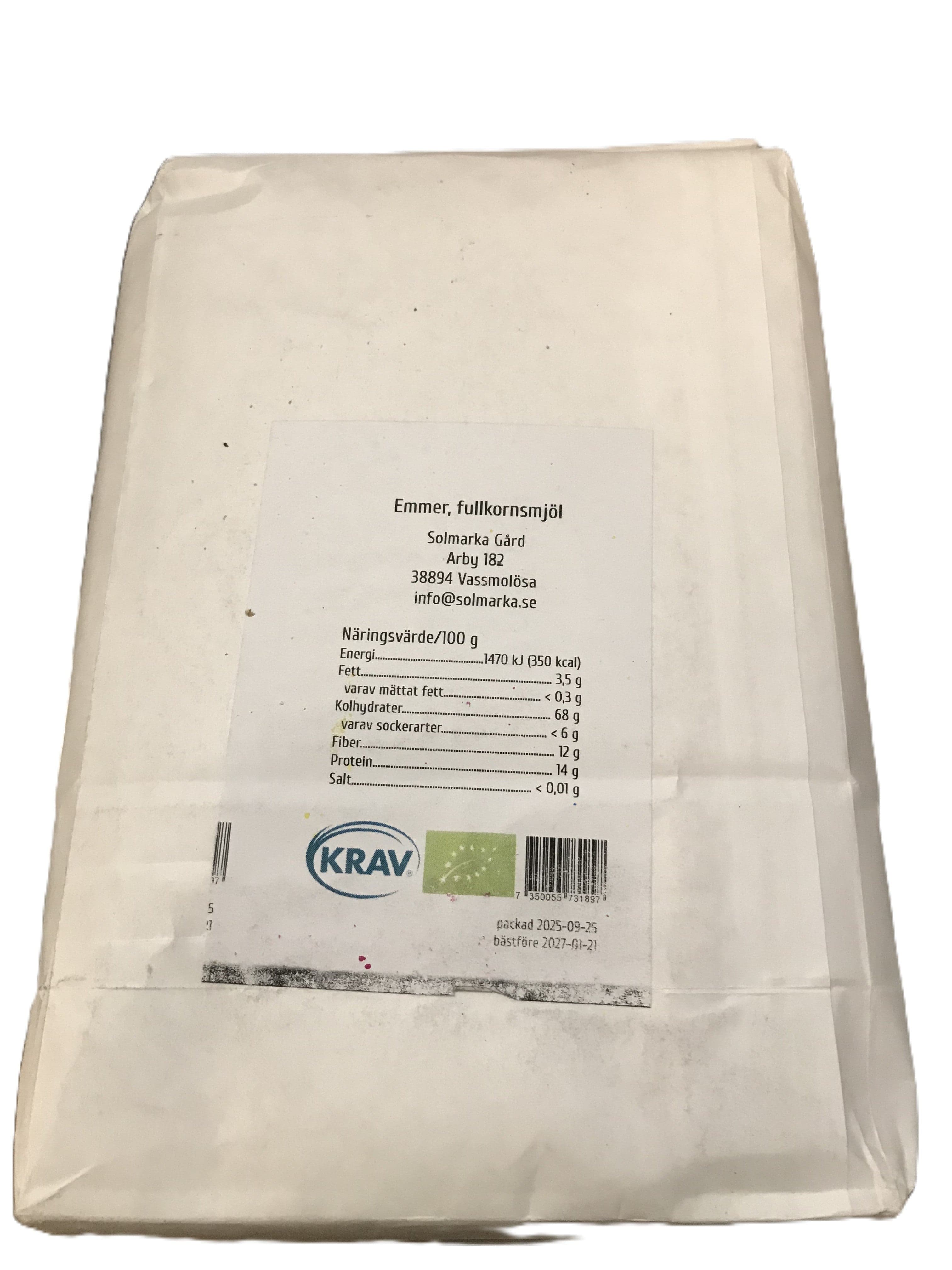 Mjöl Emmer fullkorn Kulturspannmål - KRAV 2kg